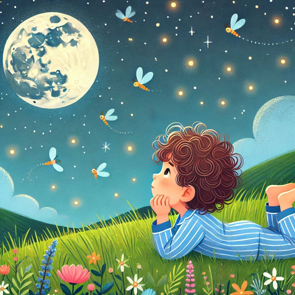 A child gazing moon and star