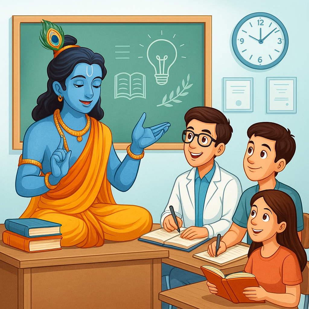 oonish image of krishna and students